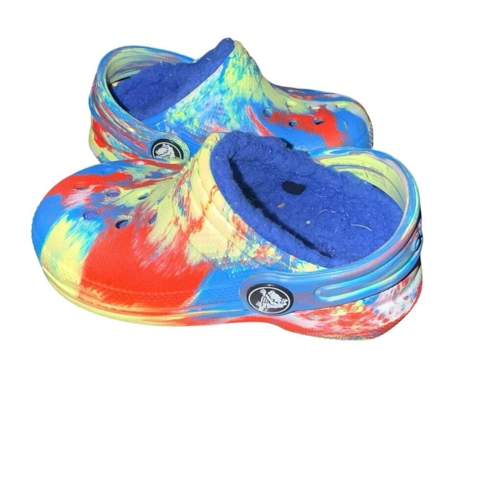 Crocs Unisex-Child Kids' Toddlers Classic Marbled Tie Dye Lined Clogs Size 5